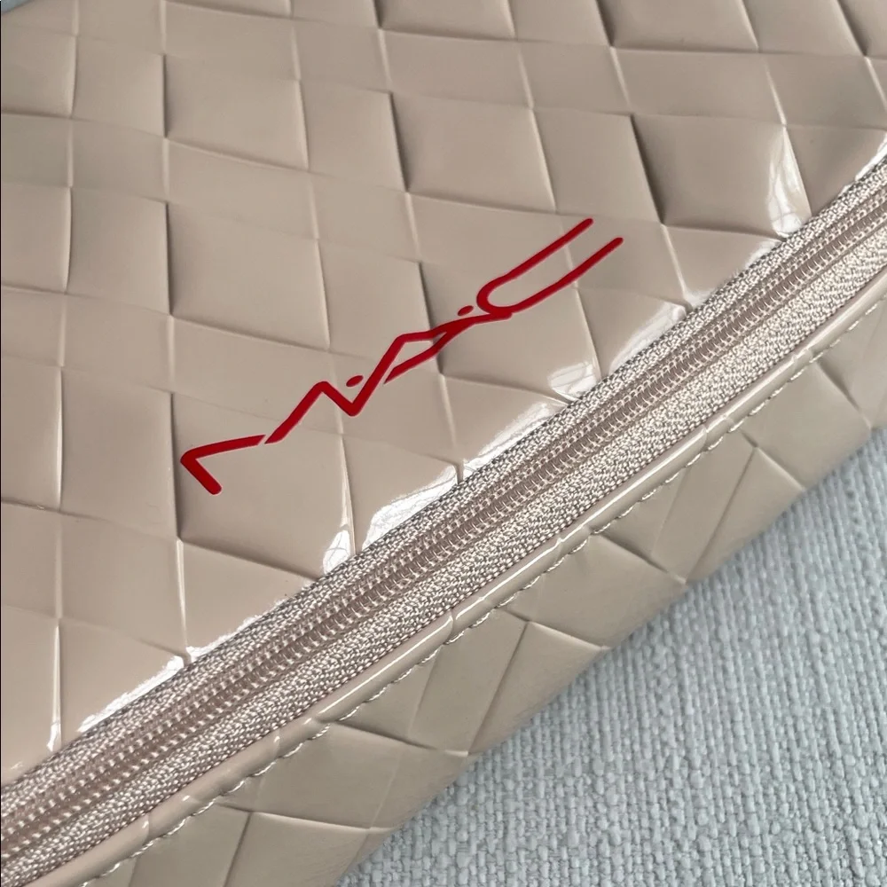 MAC Cosmetics Blush Beige Quilted Patent Cosmetic Bag travel case - Brand New